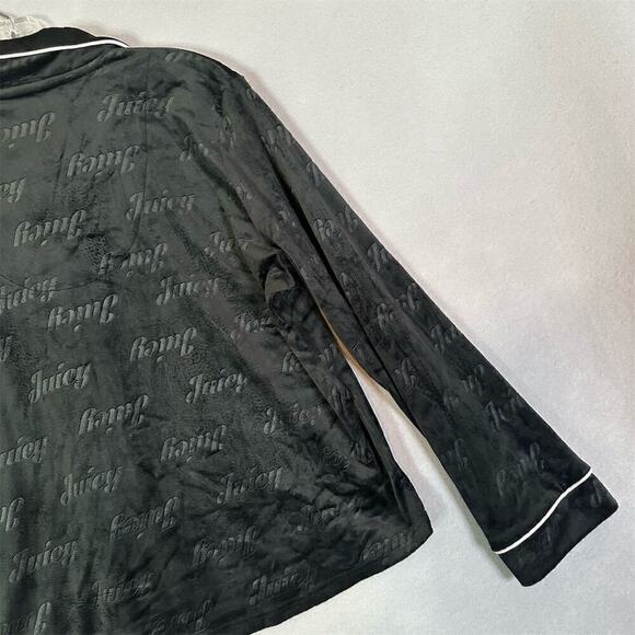 Juicy Couture Velour Pajama Top Women Size L Black Long Sleeve Cozy Soft Y2K - Picture 11 of 13